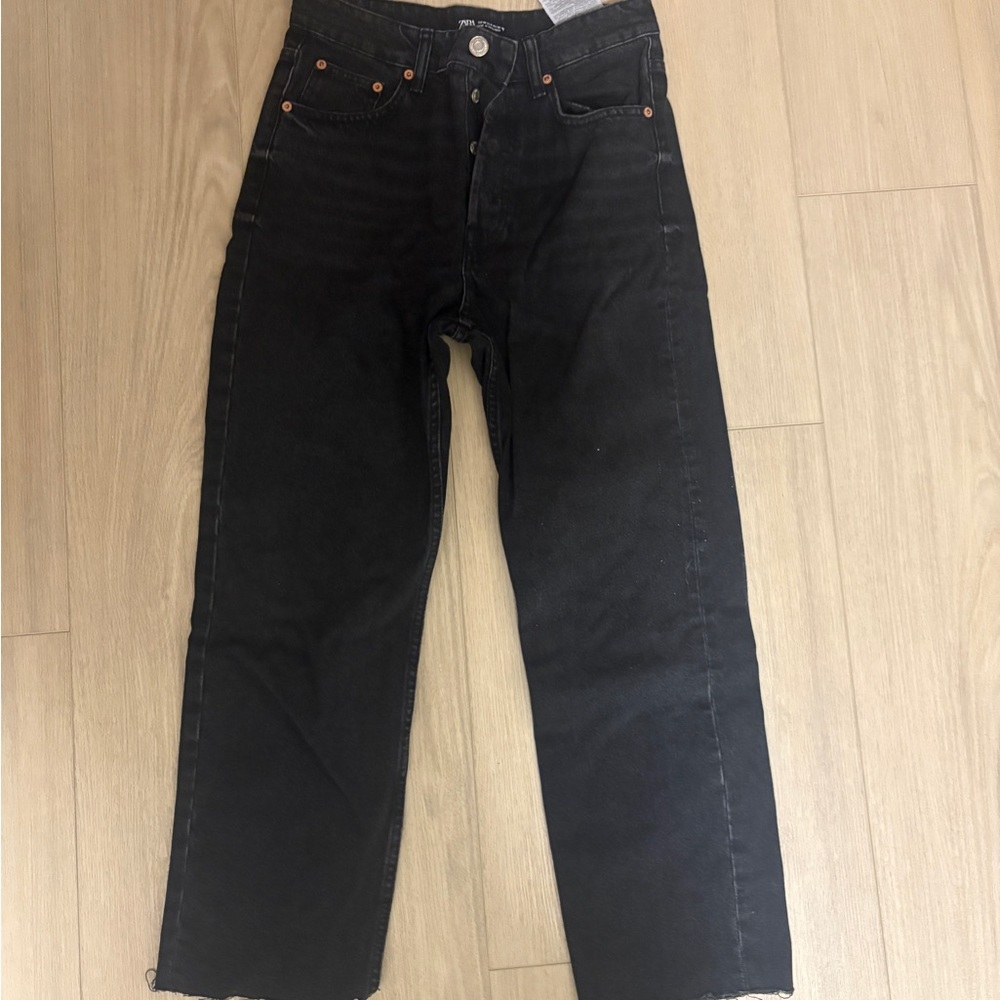 Zara straight leg black ankle length jeans